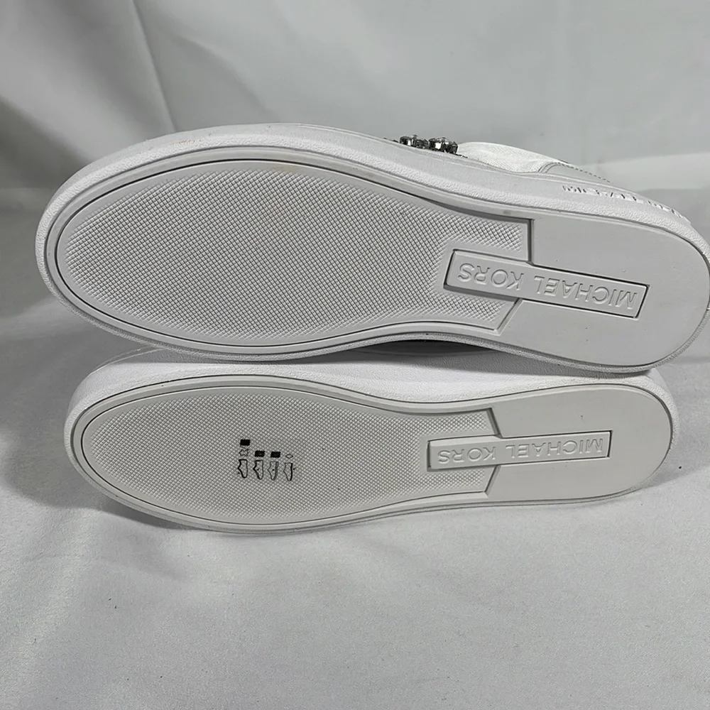 Michel Kors Chapman Mid Optic White Leather/Round Encased Stones Size 8M - Picture 9 of 11